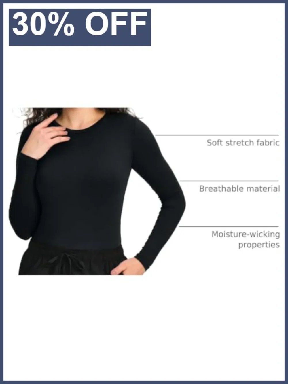 Women's Long Sleeve Underscrub Crew Neck Slim Fit Stretch Medical